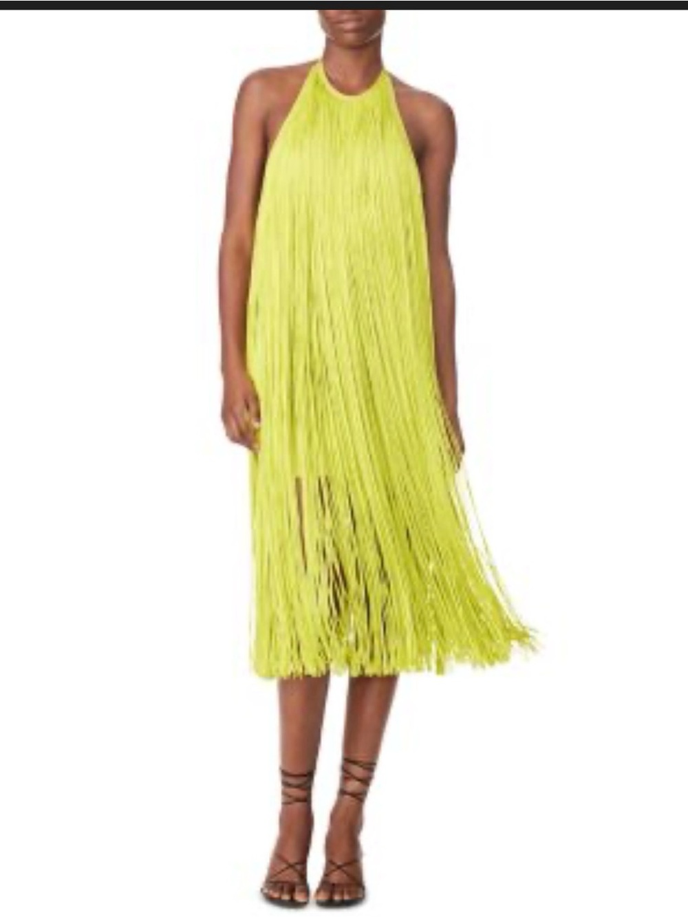 New Herve Leger Neon Lime Fringe Halter Midi Dress